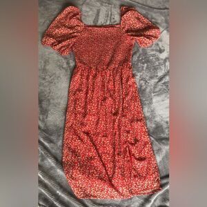246. Roolee puff sleeve Red Floral midi Dress size medium